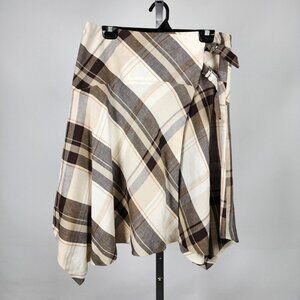 NYGARD Brown Plaid Asymmetrical Wrap Skirt Size 12